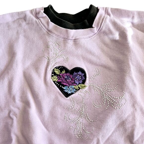 Country Store Tops - Granny Core Sweatshirt Lavender Purple Floral Sequin Embroidered Women’s XL